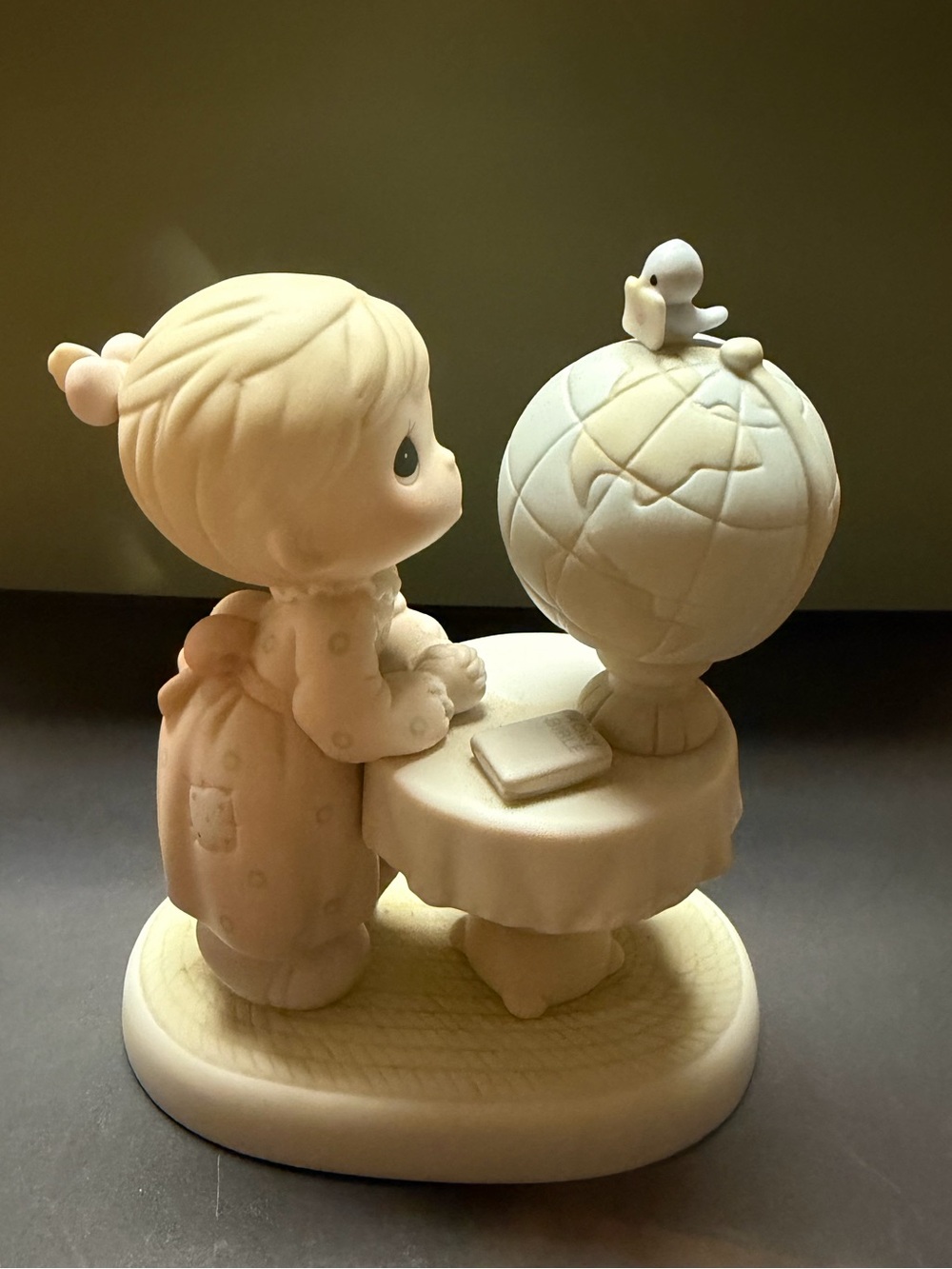 Precious Moments Cream Figurine Girl with Globe Accent